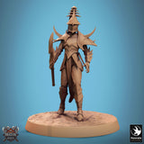 Close-up front view of the Velatrix miniature, highlighting the intricate details of the torso armor.