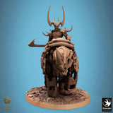 Side view of mechanical rhino with detailed plating.