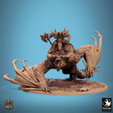 Full render of an armored orc warrior mounted on a wyvern, holding a large axe, on a round base.