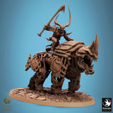 Side view of mechanical rhino mount, rocky ground.