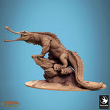 Creature Ancient Alligator Tabletop Miniatures by Qumi, 3D printed resin tabletop miniature for RPGs, wargaming and painting