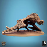 Side profile of the wild giant vulture creature with large spread wings.