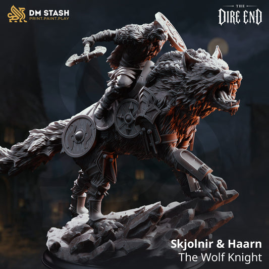 Wolf Knight Skjolnir auf seinem gepanzerten Wolf für epische Tabletop-Schlachten.