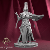 Digital render of a multi-faced High Prophet holding a book.