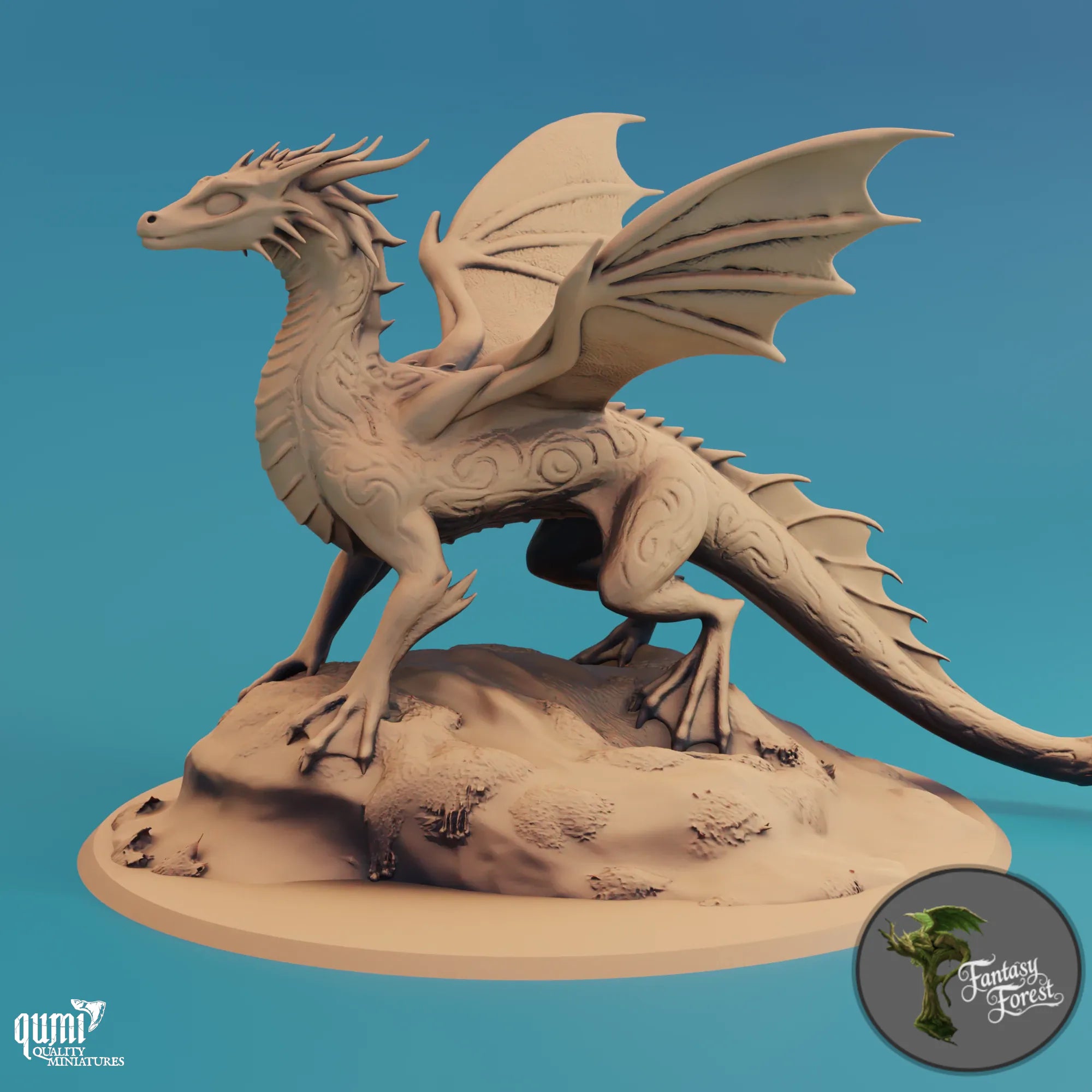 Young Water Dragon miniature from Qumi Fantasy Forest collection, detailed tabletop figure for wargaming and RPG adventures.