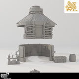 Exploded view of the yurt terrain showing the removable roof section to reveal interior detail.