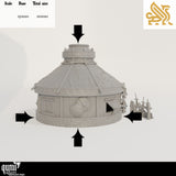 Diagram showing the 130mm base and 120mm total height dimensions of the yurt terrain piece.