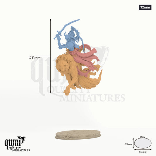 Sorrow of Terrimor Wolf 32mm / V1 - colour-coded parts render, 57 mm tall, 3 body parts, 55 x 35 mm oval base