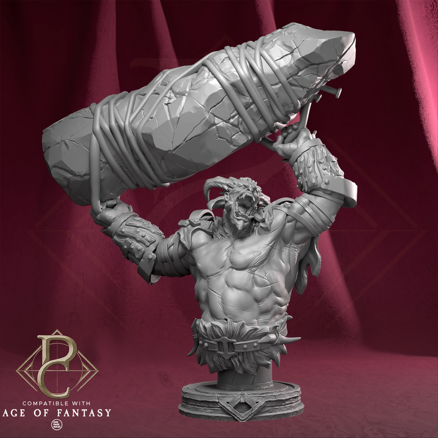 The Goater – Goat Demon with Stone Pillar: goat demon tabletop miniature, designer preview from Parasite Collectibles's 'September 2026' release, 3D-printed in resin by Qumi