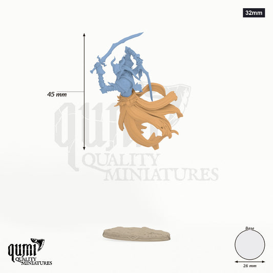 Sorrow of Terrimor 32mm - colour-coded parts render, 45 mm tall, 2 body parts, 26 mm round base