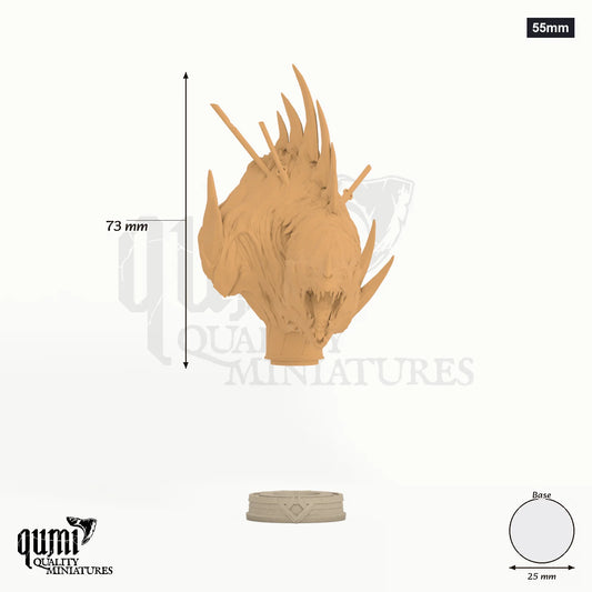 The Beast of Vaudange Miniature Bust 55mm - colour-coded parts render, 73 mm tall, 1 body part, 25 mm round base