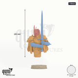 The Shadowed King Miniature Bust 110mm - colour-coded parts render, 186 mm tall, 3 body parts, 65 mm round base