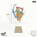 The Sorrow of Terrimor Miniature Bust 110mm - colour-coded parts render, 189 mm tall, 4 body parts, 83 x 82 mm square base