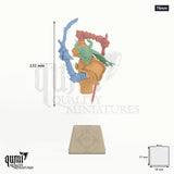 The Sorrow of Terrimor Miniature Bust 75mm - colour-coded parts render, 132 mm tall, 4 body parts, 58 x 57 mm square base