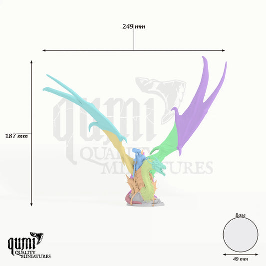 Dragon Thorn Dragon Tabletop Diorama dragon miniature - assembly overview with colour-coded parts and measurements