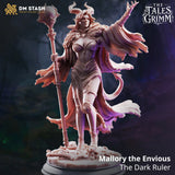Mallory the Envious – The Dark Ruler: tiefling sorceress tabletop miniature, designer preview from DM Stash's 'The Tales Grimm' release, 3D-printed in resin by Qumi