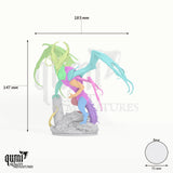 Time Dragon Tabletop Miniature dragon miniature - assembly overview with colour-coded parts and measurements