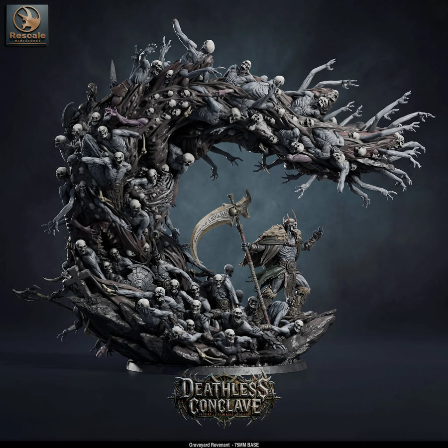 Graveyard Revenant Horde – Undead Horde with Lord: undead horde tabletop miniature, designer preview from Rescale Miniatures's 'Oktober 2026' release, 3D-printed in resin by Qumi