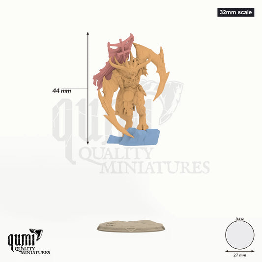 Berserker Blood Demon 32mm scale - colour-coded parts render, 44 mm tall, 3 body parts, 27 mm round base