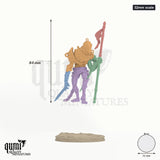 Chainbound Exemplar 32mm scale - colour-coded parts render, 84 mm tall, 5 body parts, 50 mm round base