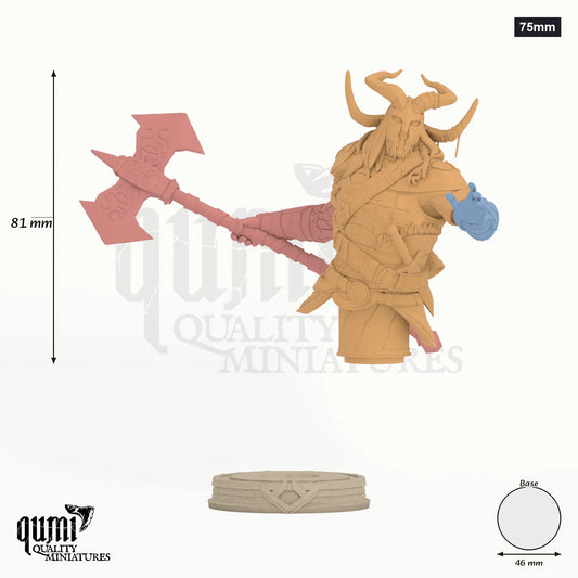Valdyr Miniature Bust 75mm - colour-coded parts render, 81 mm tall, 3 body parts, 46 mm round base