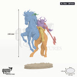 Human Mounted Fighter Tabletop Miniature - Valdyr Mounted XL Size - 261mm - colour-coded parts render, 246 mm tall, 6 body parts, 200 x 148 mm oval base