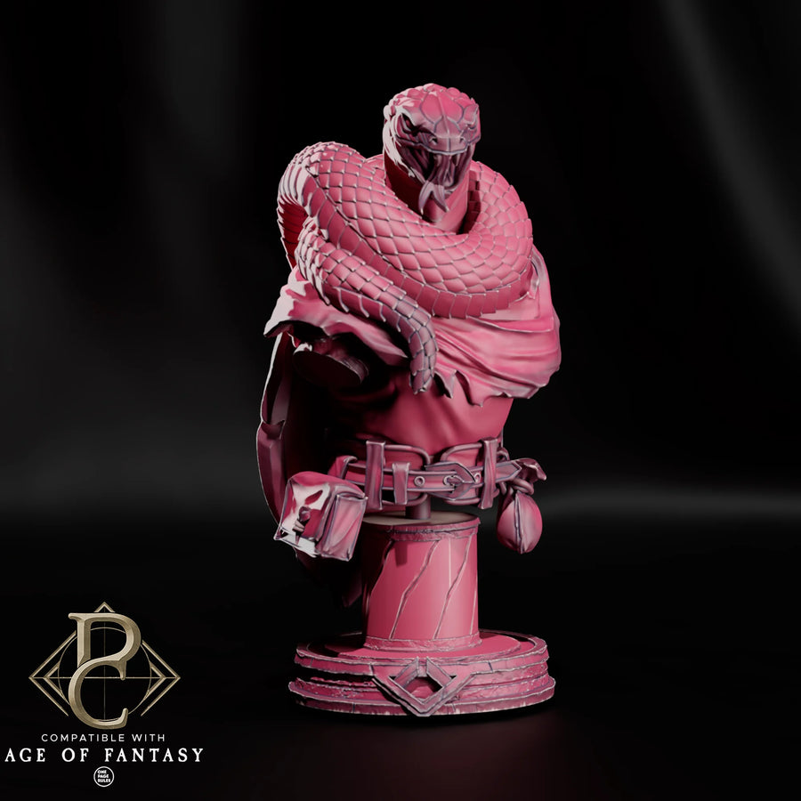 Venomscale Reaver – Serpentfolk Warrior: serpentfolk warrior tabletop miniature, designer preview from Parasite Collectibles's 'August 2026' release, 3D-printed in resin by Qumi