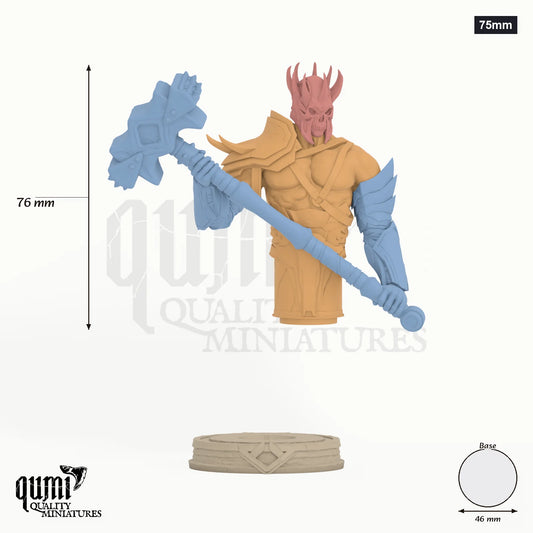 Warden Blackhelm Miniature Bust 75mm - colour-coded parts render, 76 mm tall, 3 body parts, 46 mm round base