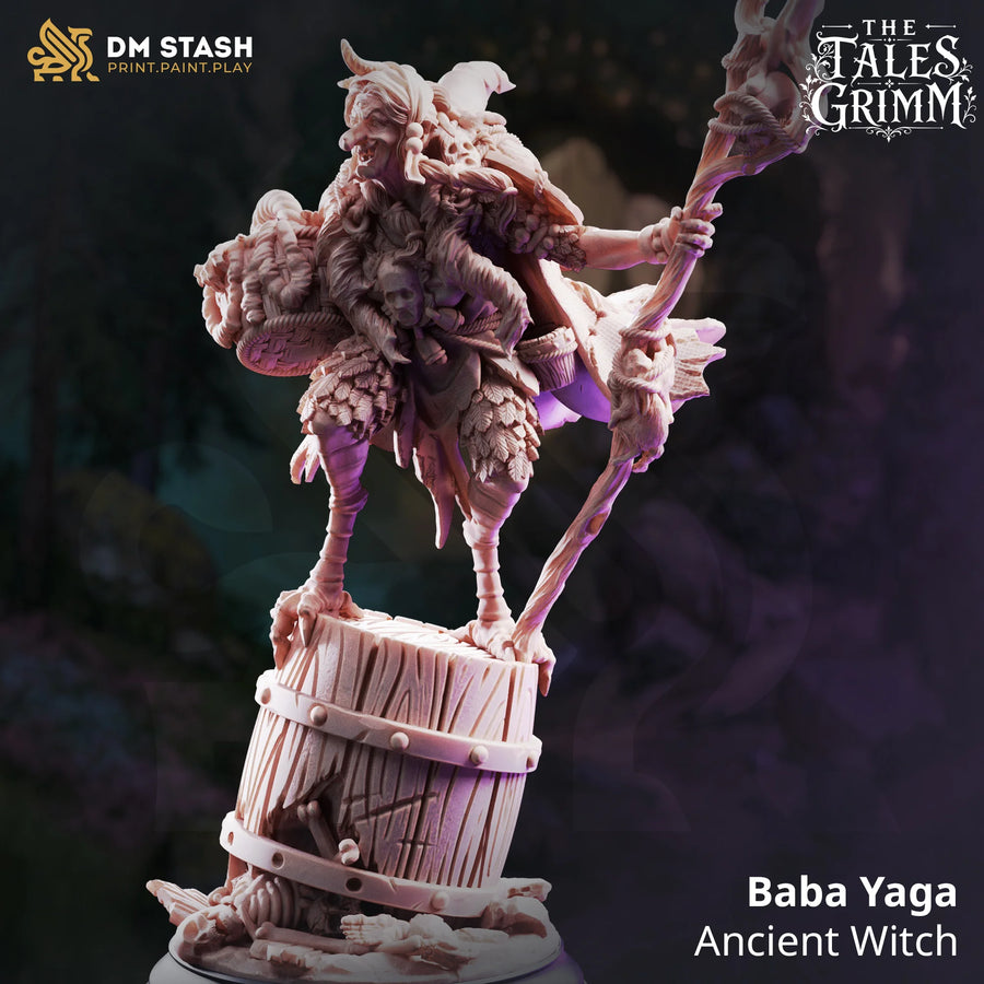 Baba Yaga – Ancient Witch: witch tabletop miniature, designer preview from DM Stash's 'The Tales Grimm' release, 3D-printed in resin by Qumi