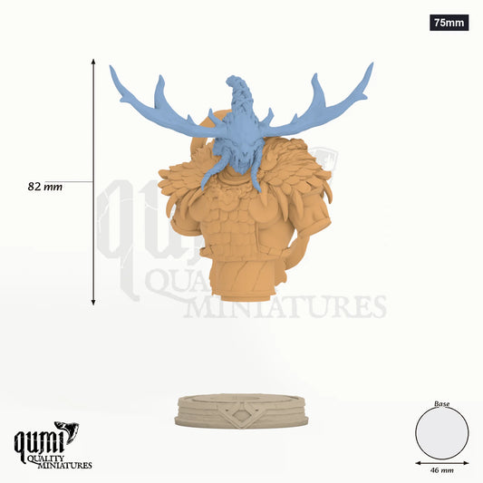 Worfar Miniature Bust 75mm - colour-coded parts render, 82 mm tall, 2 body parts, 46 mm round base