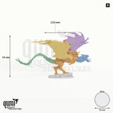 Wyvern Wings of the Untamed Dragon Tabletop Miniature dragon miniature - assembly overview with colour-coded parts and measurements