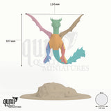 Young Water Dragon Tabletop Miniature dragon miniature - assembly overview with colour-coded parts and measurements