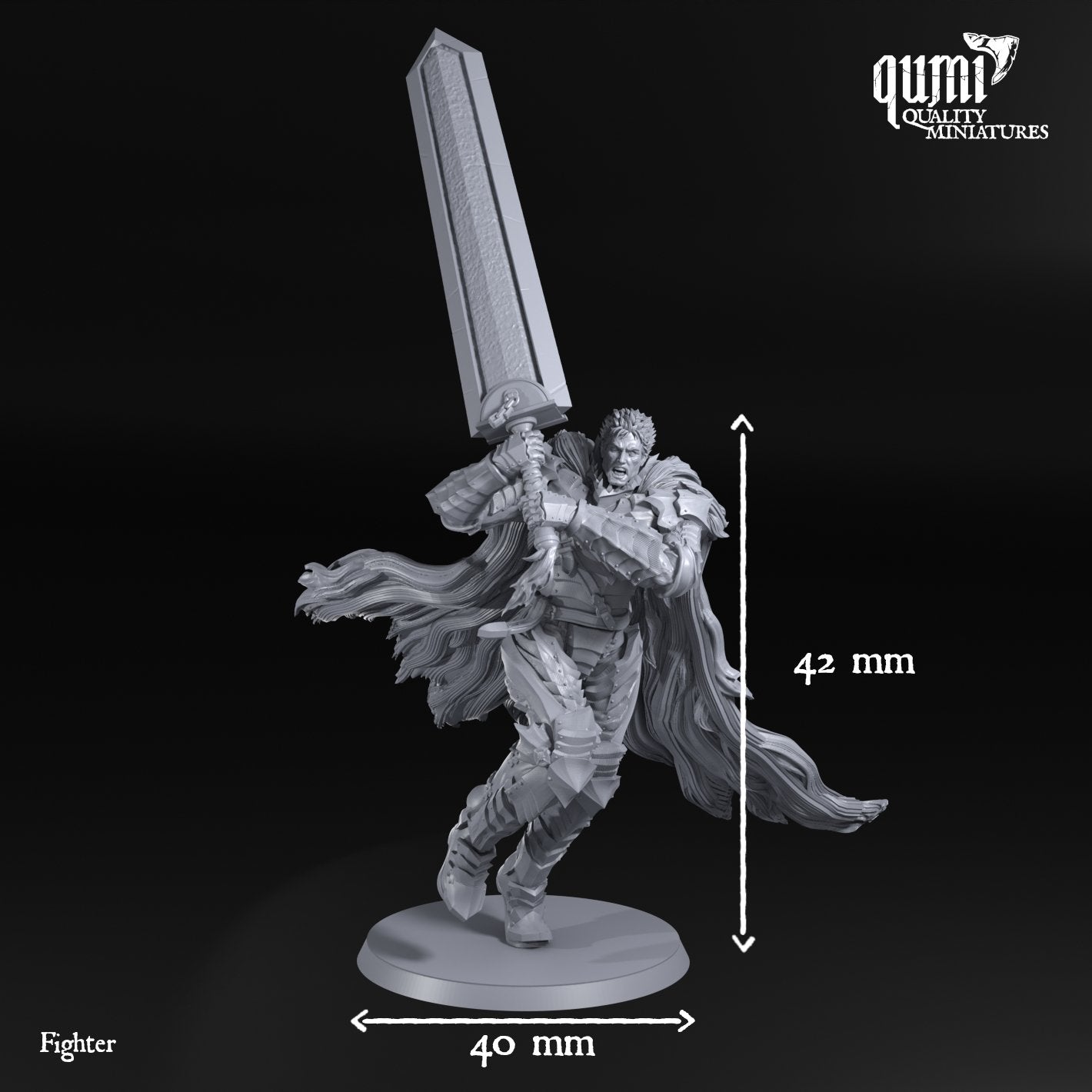 Knight Giant Sword Fighter - 32mm Tabletop RPG Mini - Qumi - Quality Miniatures - Qumi