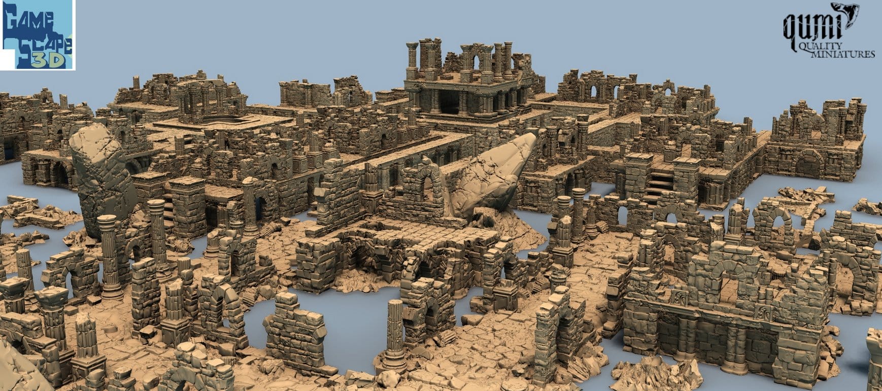 Lost Town Small Ruins - Resin Print - Tabletop RPG Terrain - GameScape3D - Qumi Quality Miniatures - Qumi Wargaming Mini Model Figure