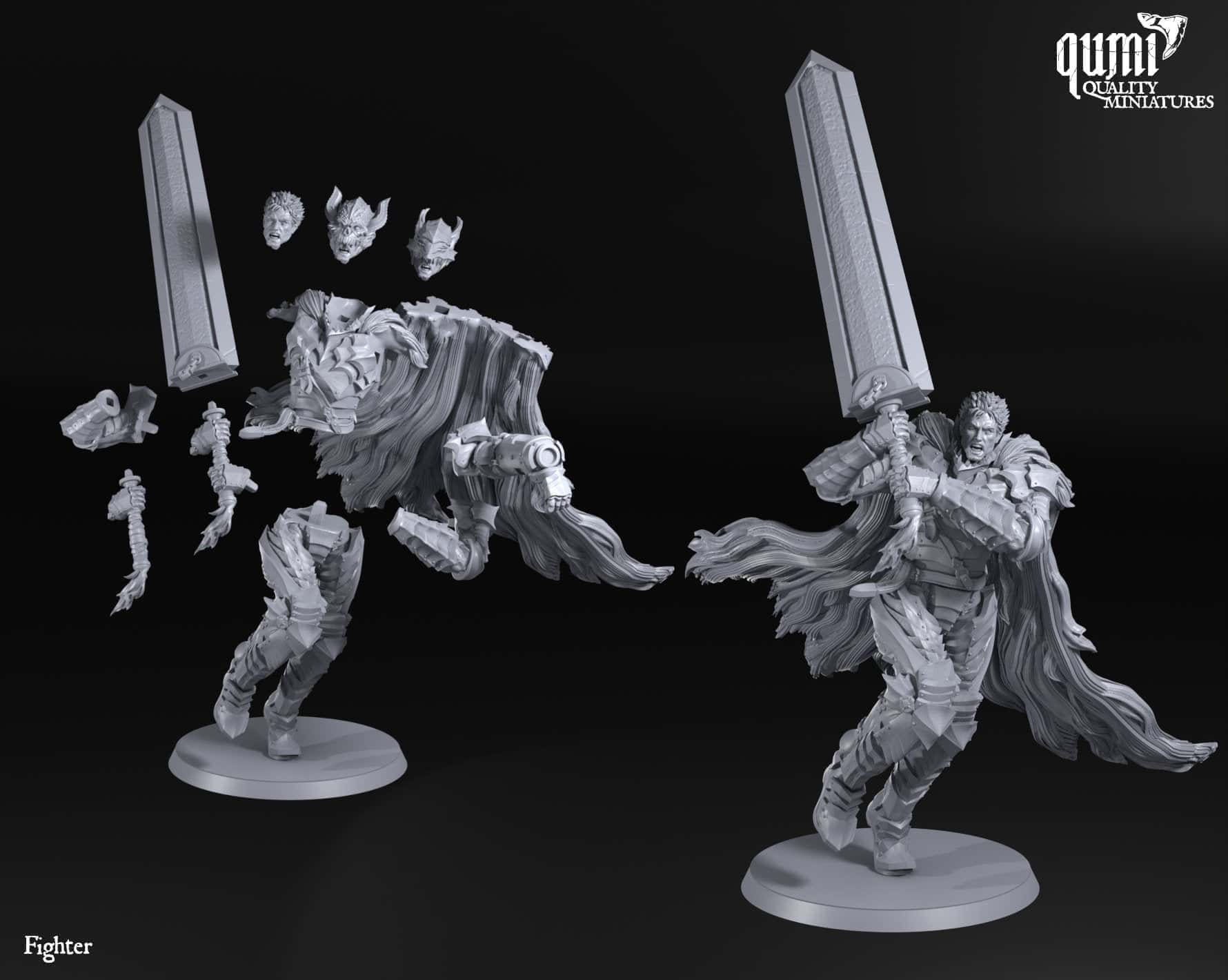 Tabletop RPG Miniature Knight Giant Sword Fighter - Qumi Quality Miniatures - Qumi Wargaming Mini Model Figure