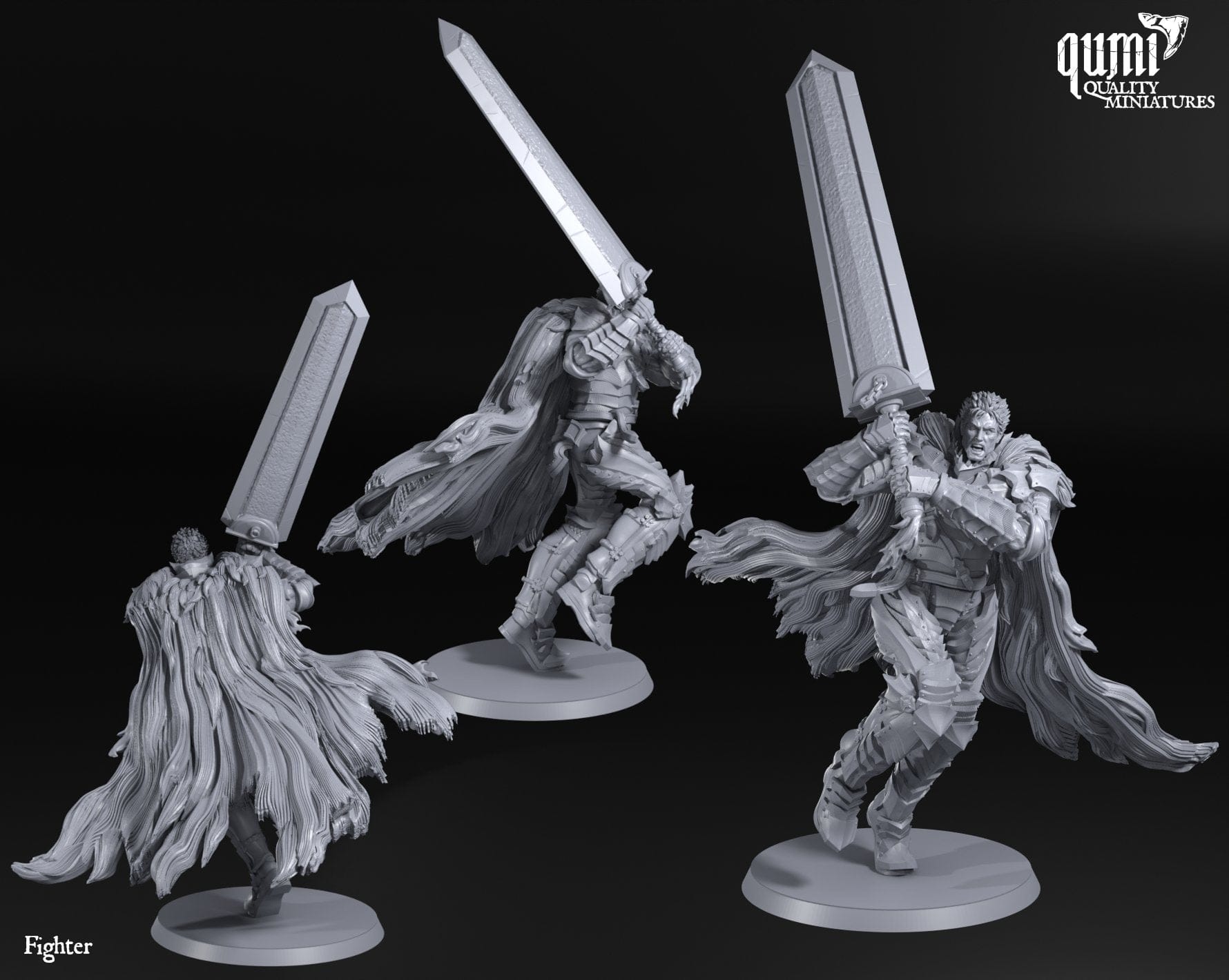 Tabletop RPG Miniature Knight Giant Sword Fighter - Qumi Quality Miniatures - Qumi Wargaming Mini Model Figure